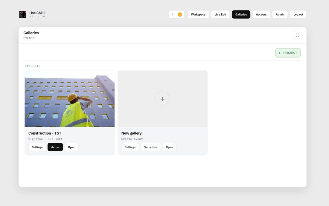 Galleries list with New gallery