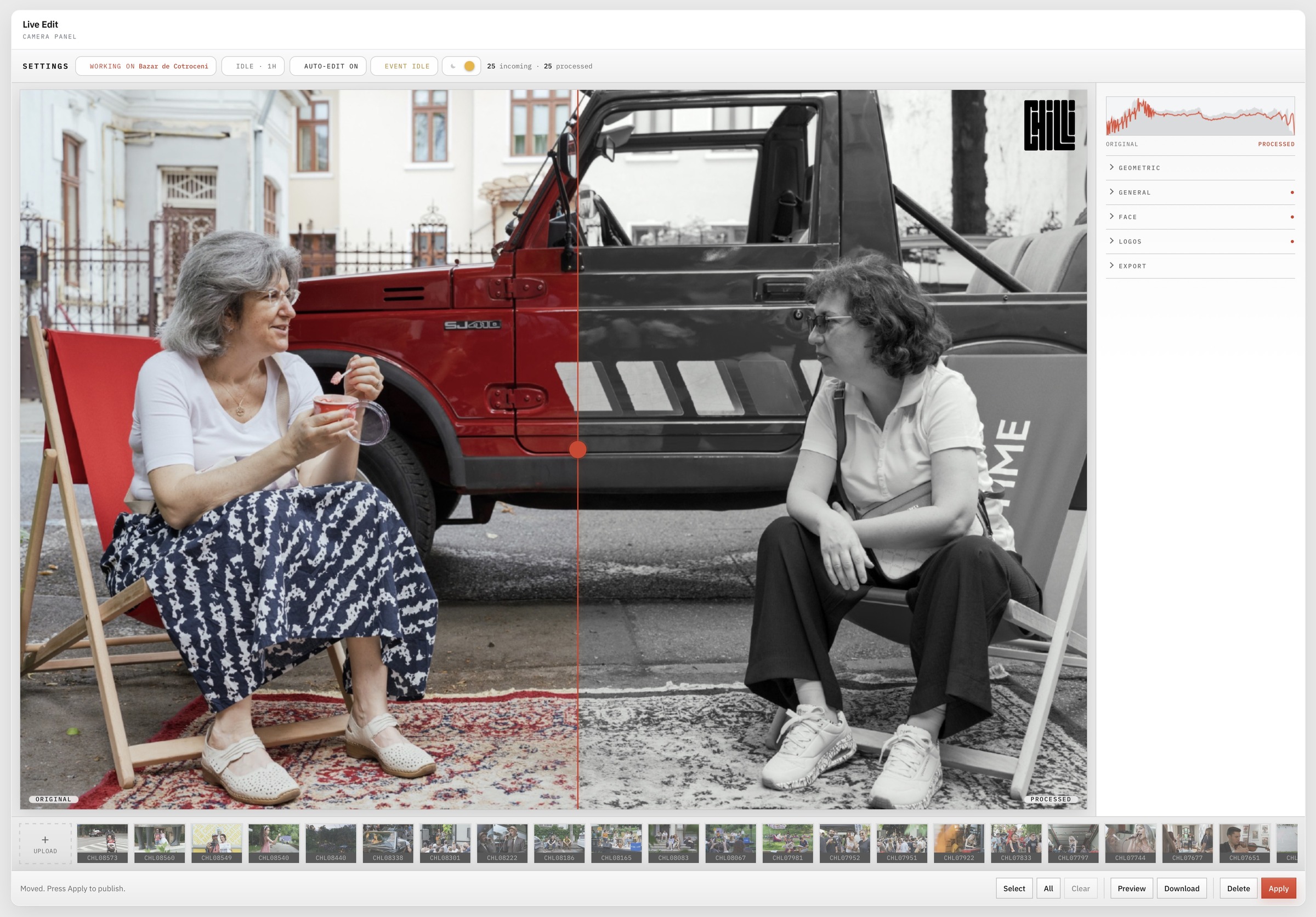 Live Edit panel. Before/after and auto-edit